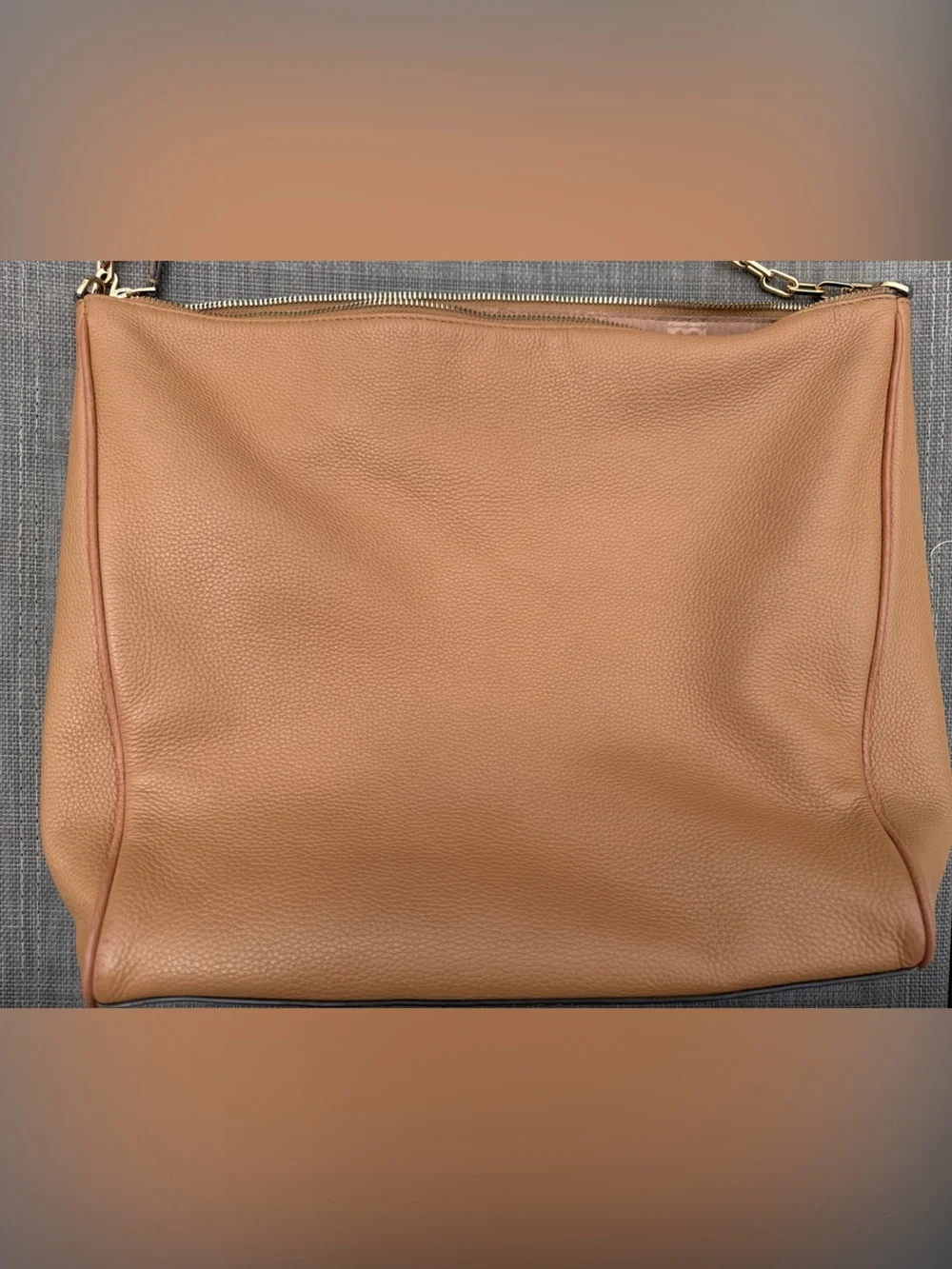 Tory Burch Cognac Pebbled Leather Shoulder Hobo with Gold Logo EUC